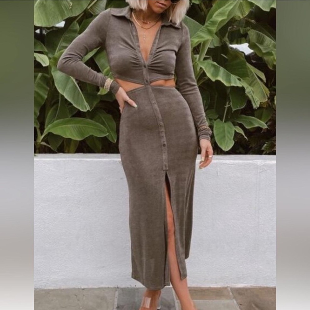 12th Tribe Cutout Dress | NWT | Size Small | Charcoal Brown